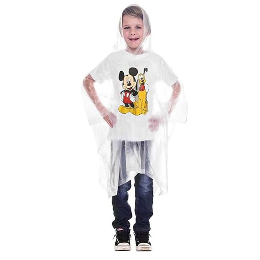 Disney Mickey Mouse Rain Poncho Water Resistant Hooded Clear Vinyl Pluto Kids
